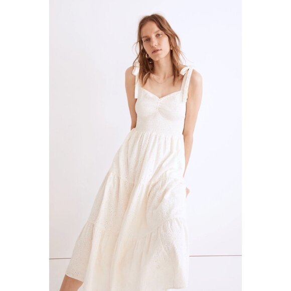 Madewell Dresses & Skirts - NWOT Madewell Eyelet Lucie Tie-Strap Tiered Midi Dress w/Smocked Bodice 1X Boho